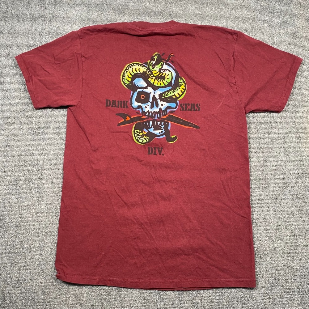 Dark‎ Seas Division Skull Snake Graphic T-Shirt Red Men's Size M Surf Skate Tee